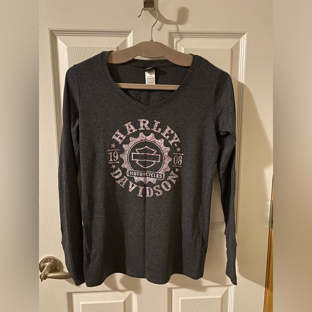 Harley Davidson Long Sleeve T-shirt - Womens Large - Charcoal Grey